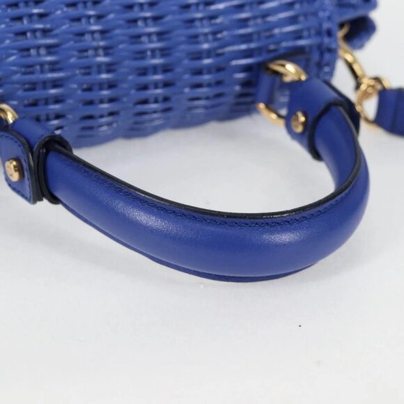 Salvatore Ferragamo Gancini Hand Bag Wicker 2way Blue Gold Auth 135631V - Picture 9 of 16